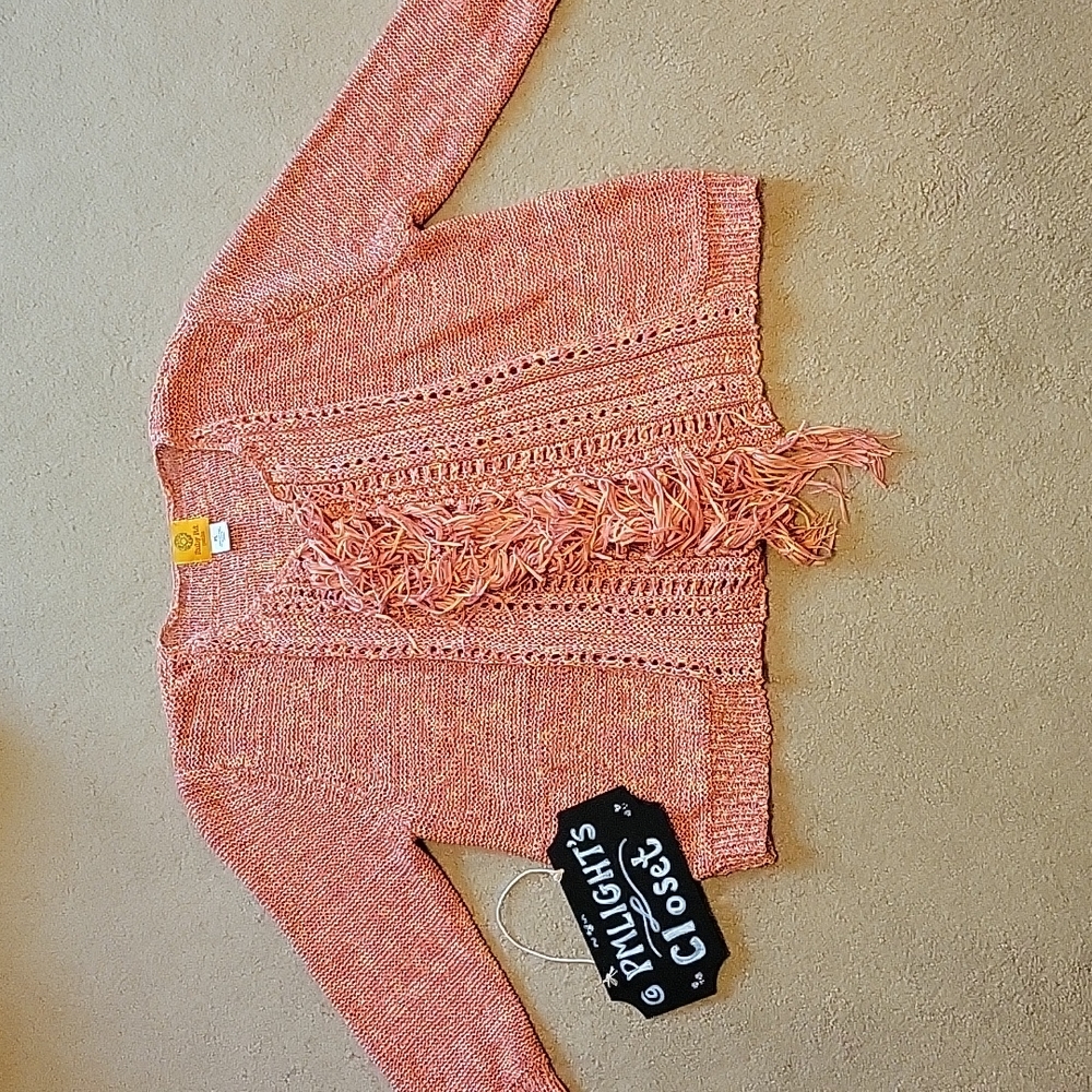 Ruby Rd. Open Cardigan Sweater with Fringe Petite Large Long Sleeve Peach
